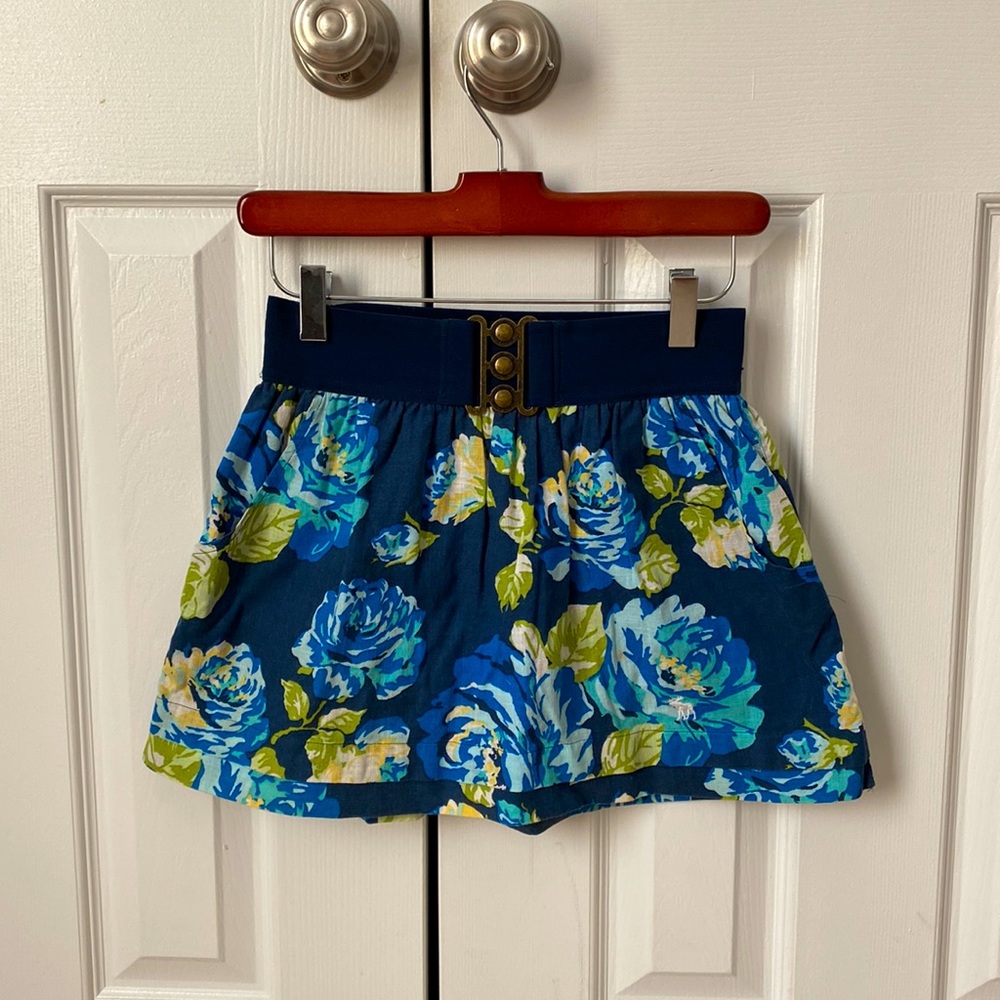 Floral linen skirt with belted elastic waist xl